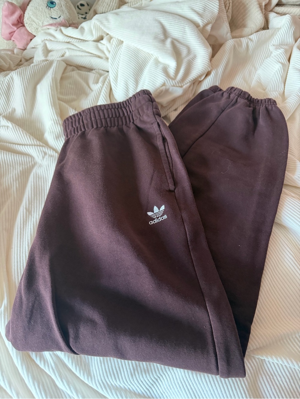 adidas Brown/Maroon Joggers with Trefoil Logo